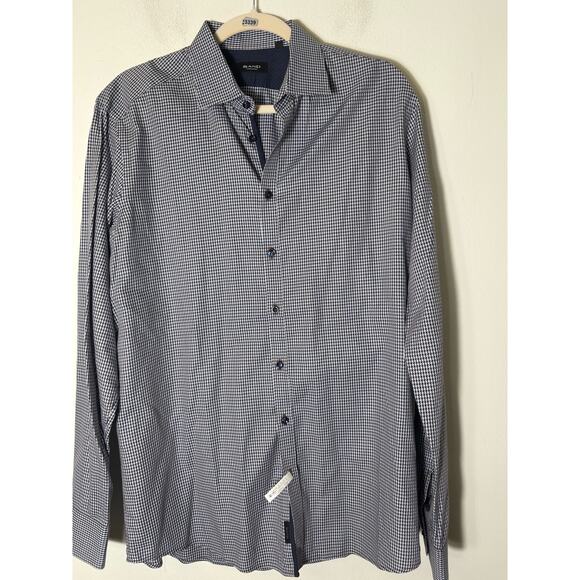 Men's Sand Copenhagen Navy Brown Houndstooth Button Down Shirt Sz 42 - Picture 1 of 2